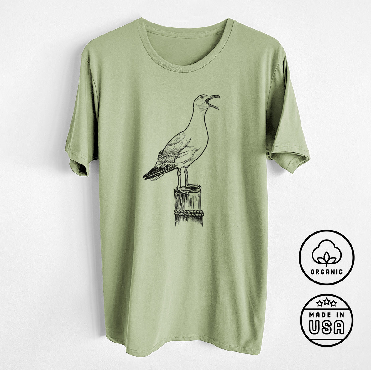 CLOSEOUT - California Gull - Larus californicus - Unisex Crewneck - Made in USA - 100% Organic Cotton