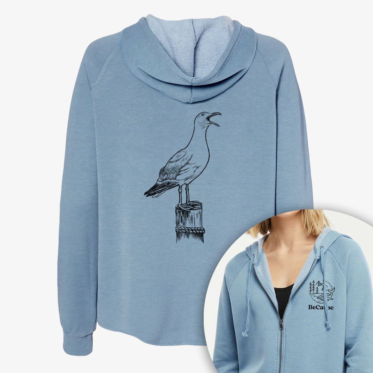 California Gull - Larus californicus - Women&#39;s Cali Wave Zip-Up Sweatshirt