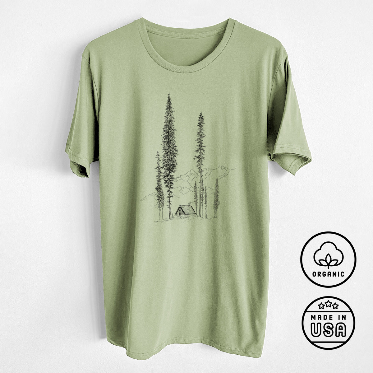 CLOSEOUT - Mountain Pine Cabin Retreat - Unisex Crewneck - Made in USA - 100% Organic Cotton