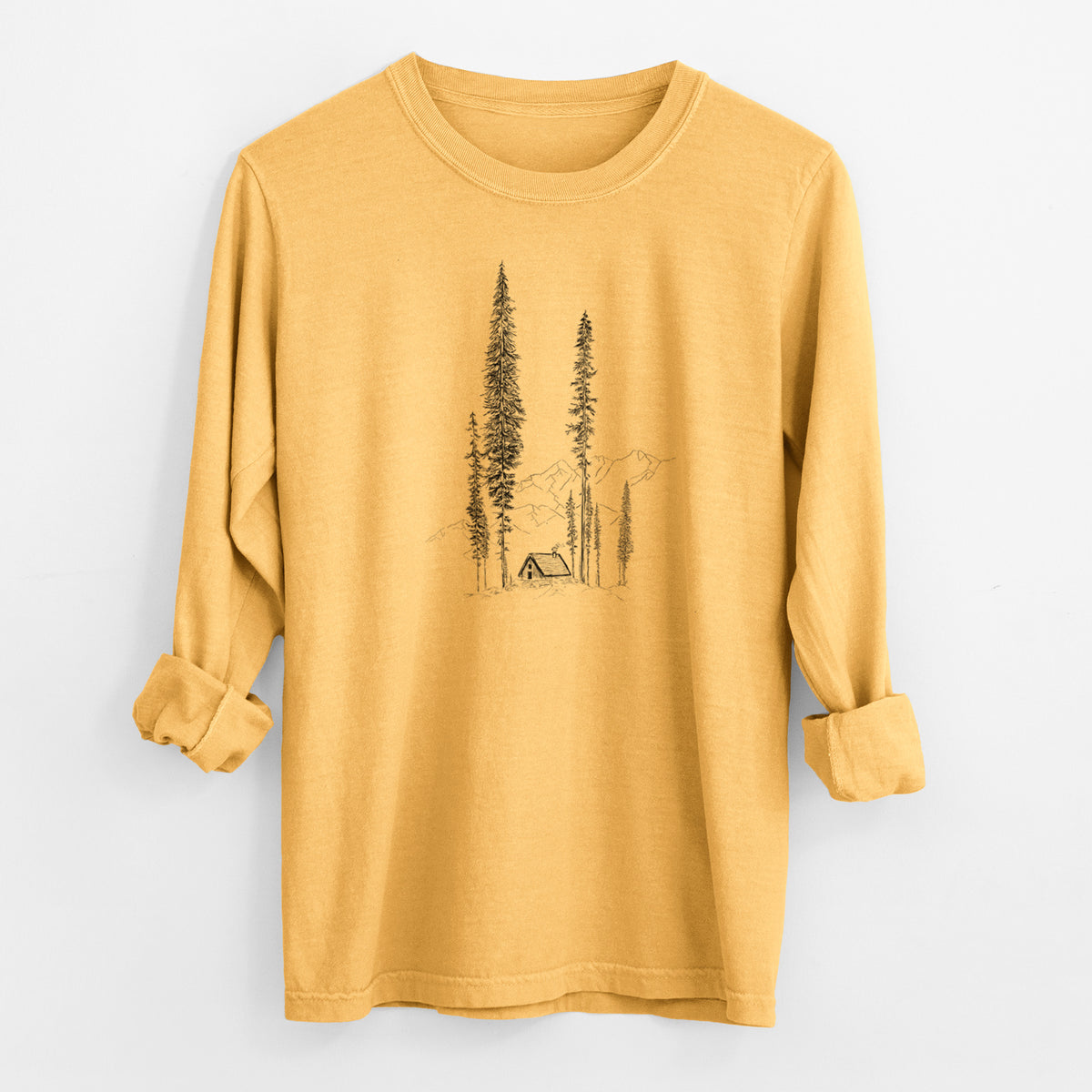 Mountain Pine Cabin Retreat - Men&#39;s Heavyweight 100% Cotton Long Sleeve