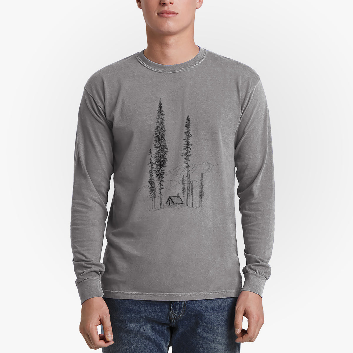 Mountain Pine Cabin Retreat - Men&#39;s Heavyweight 100% Cotton Long Sleeve