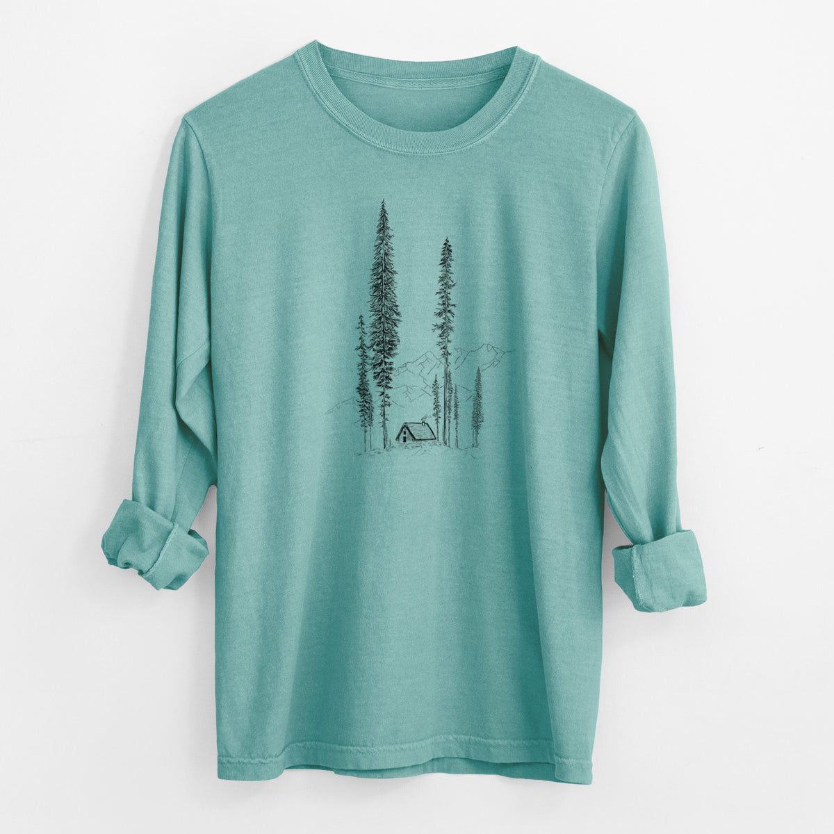 Mountain Pine Cabin Retreat - Men&#39;s Heavyweight 100% Cotton Long Sleeve