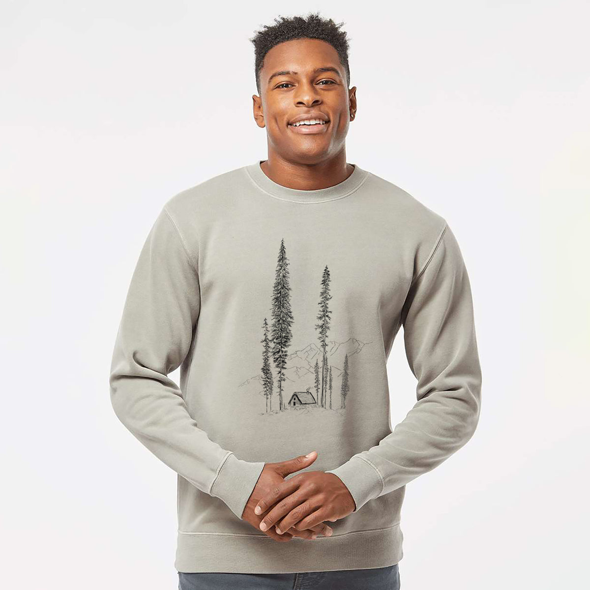 Mountain Pine Cabin Retreat - Unisex Pigment Dyed Crew Sweatshirt