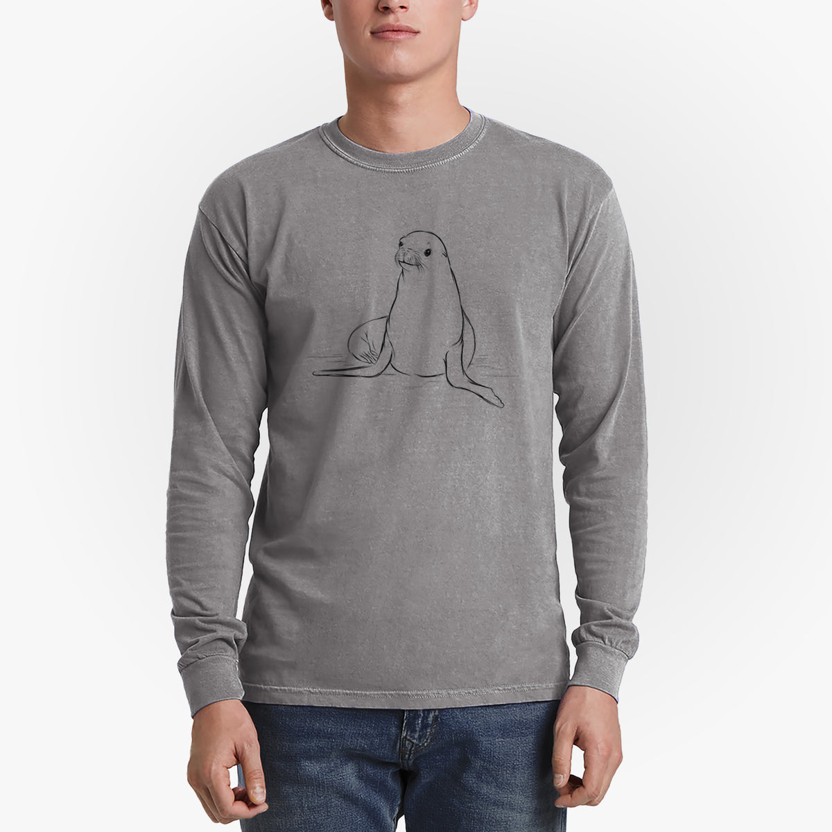 California Sea Lion - Zalophus californianus - Men&#39;s Heavyweight 100% Cotton Long Sleeve