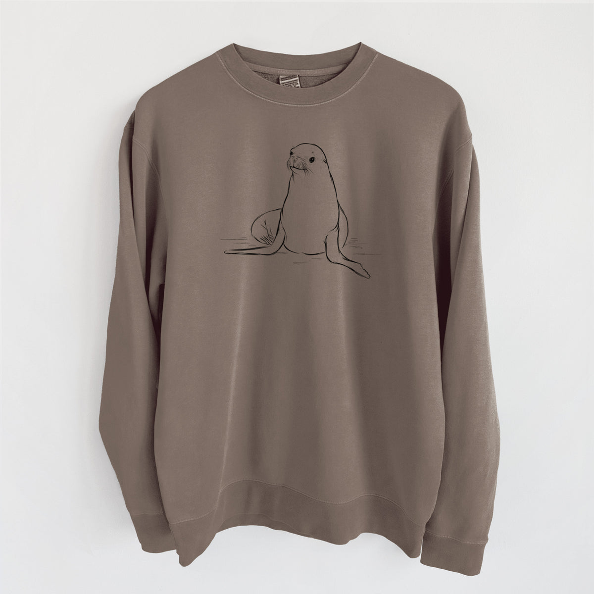 California Sea Lion - Zalophus californianus - Unisex Pigment Dyed Crew Sweatshirt in Espresso Brown Color