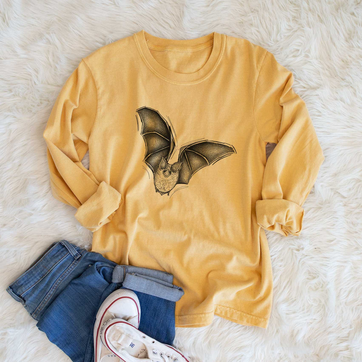 Macrotus californicus - California Leaf-nosed Bat - Men&#39;s Heavyweight 100% Cotton Long Sleeve