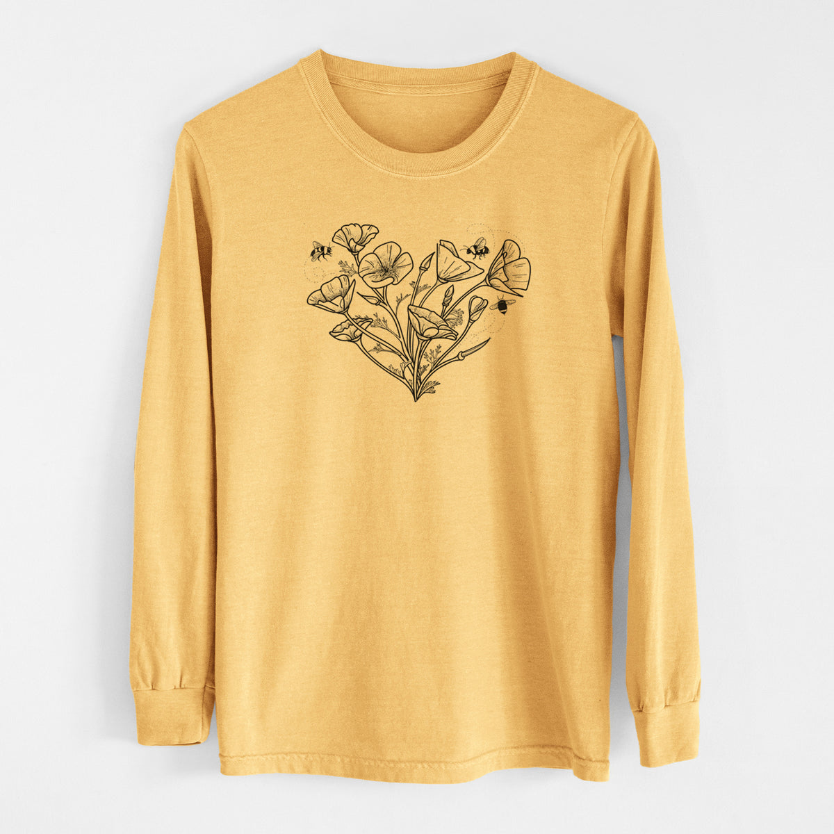 California Poppy Heart - Men&#39;s Heavyweight 100% Cotton Long Sleeve