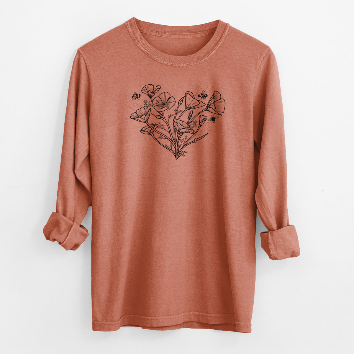 California Poppy Heart - Men&#39;s Heavyweight 100% Cotton Long Sleeve