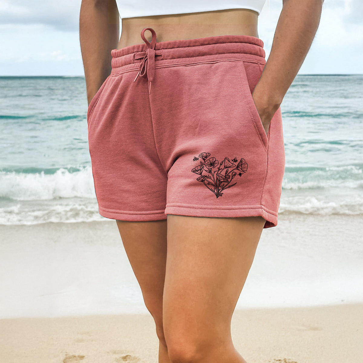 California Poppy Heart - Women&#39;s Cali Wave Shorts