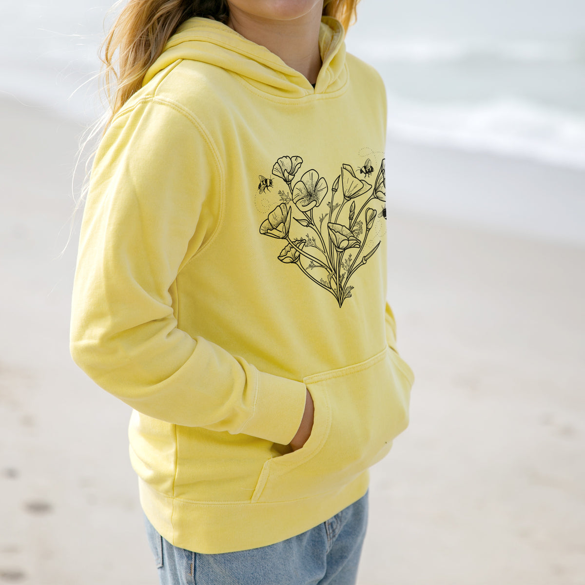 California Poppy Heart - Youth Pigment Dyed Hoodie