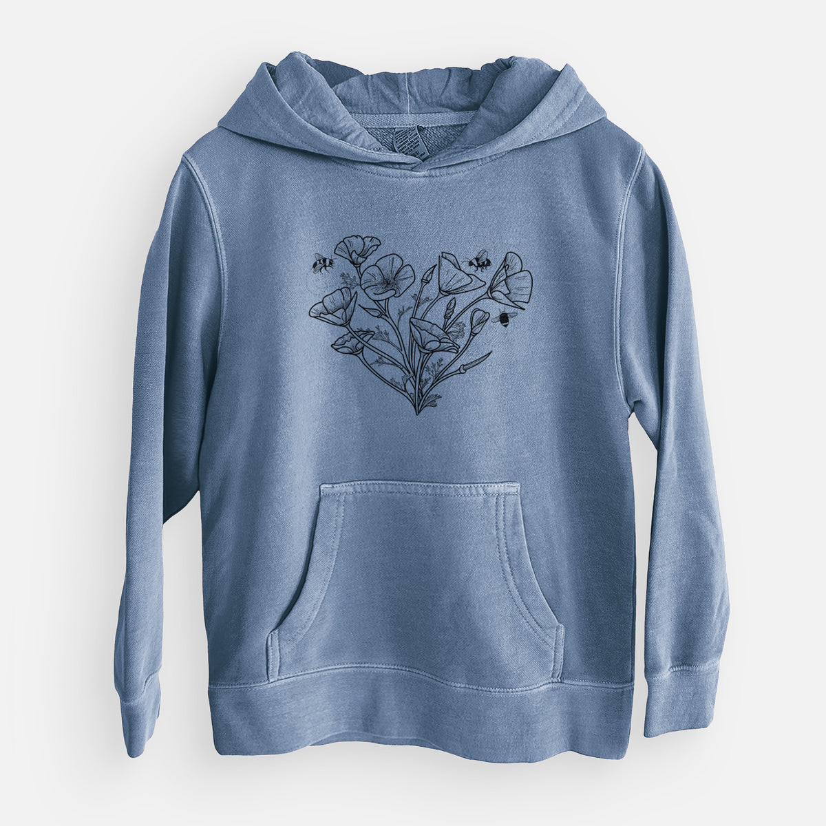 California Poppy Heart - Youth Pigment Dyed Hoodie