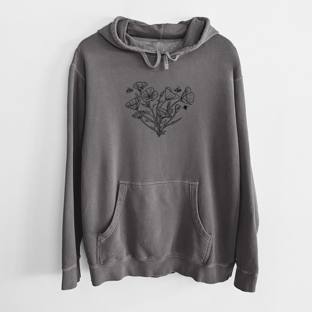 California Poppy Heart - Unisex Pigment Dyed Hoodie