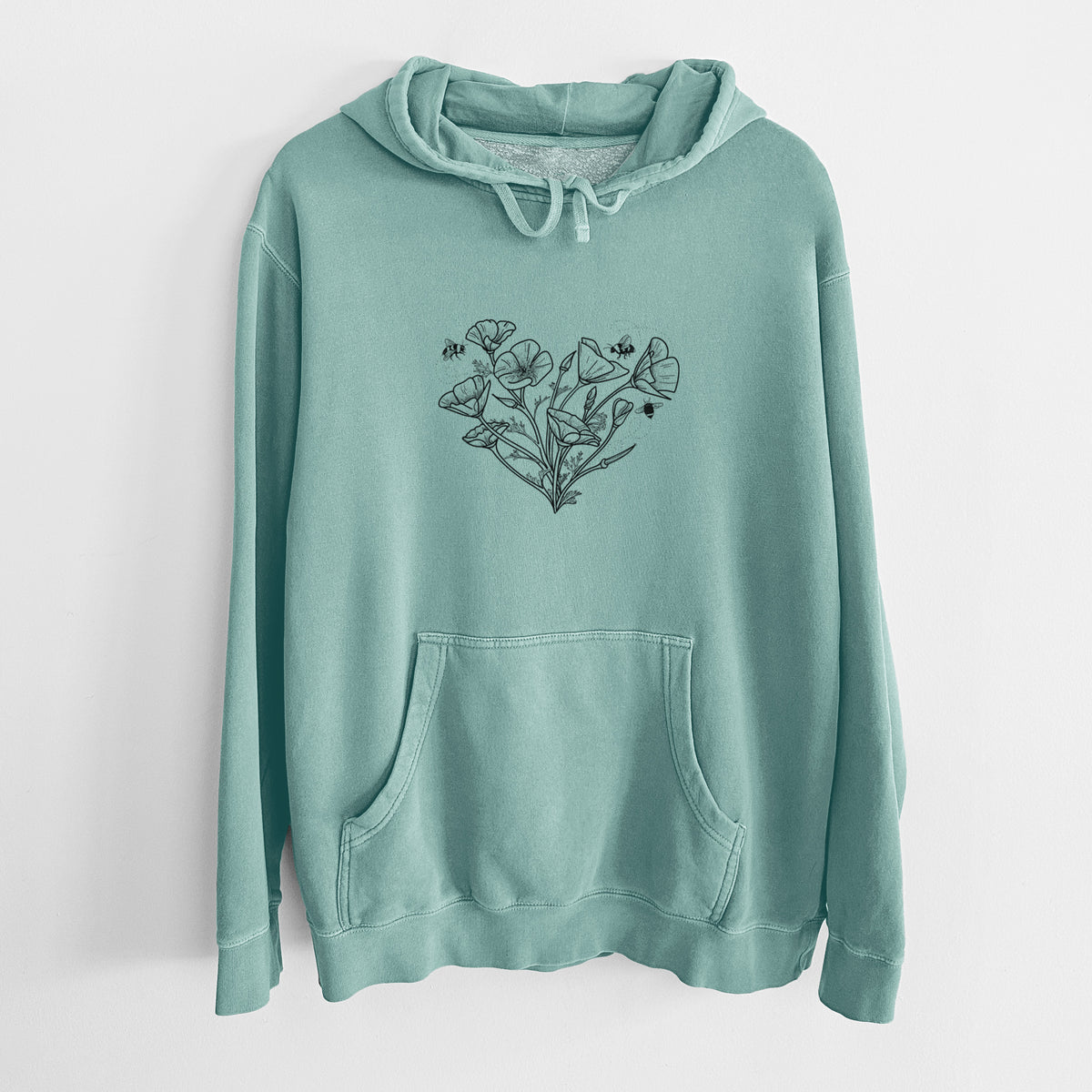 California Poppy Heart - Unisex Pigment Dyed Hoodie