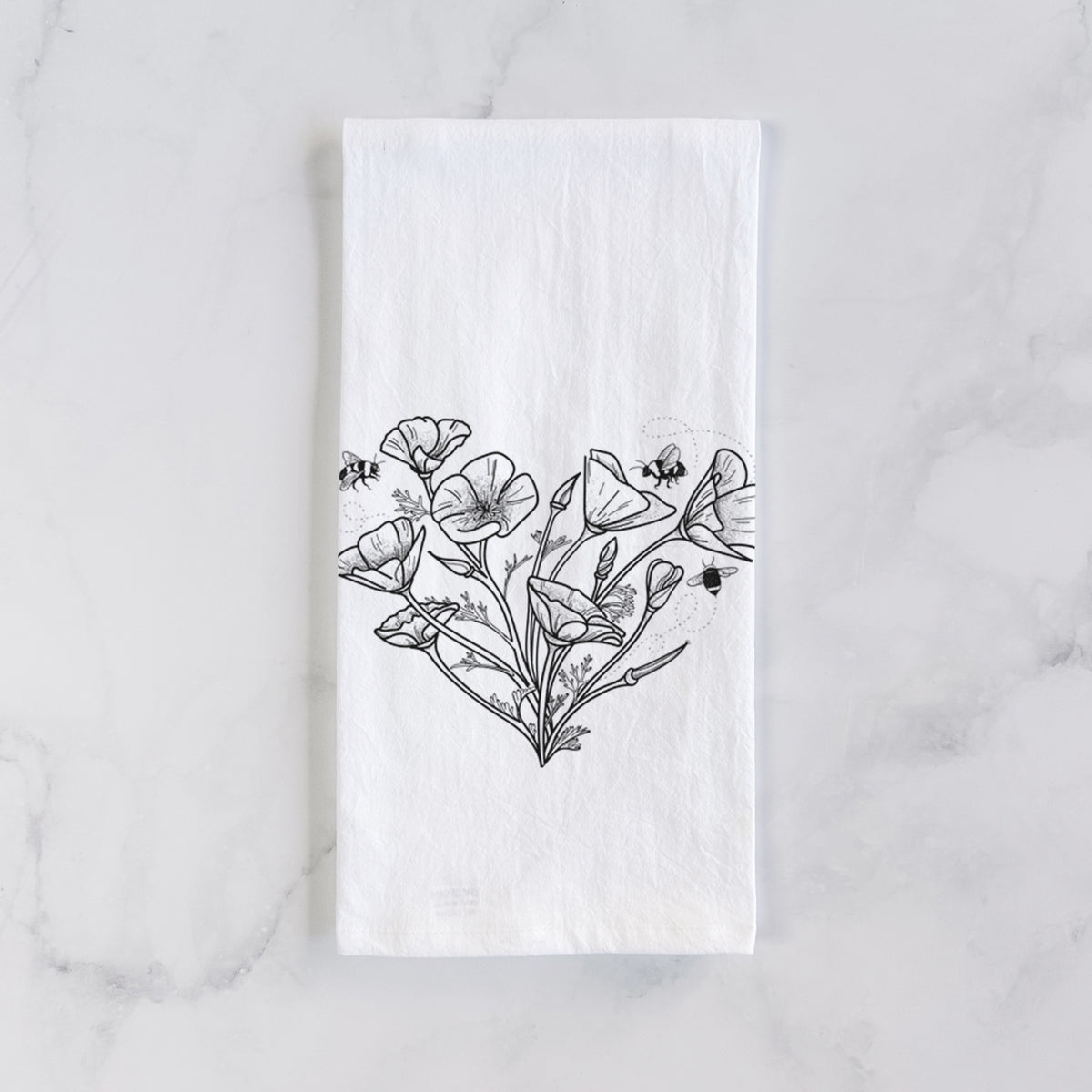 California Poppy Heart Tea Towel