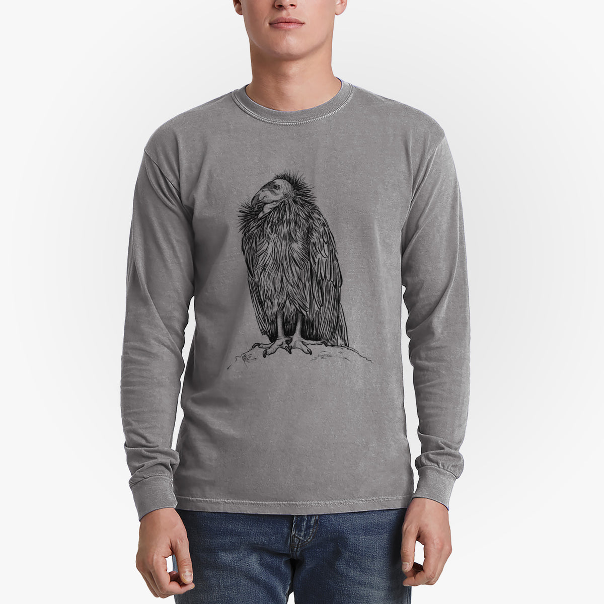 California Condor - Gymnogyps californianus - Men&#39;s Heavyweight 100% Cotton Long Sleeve