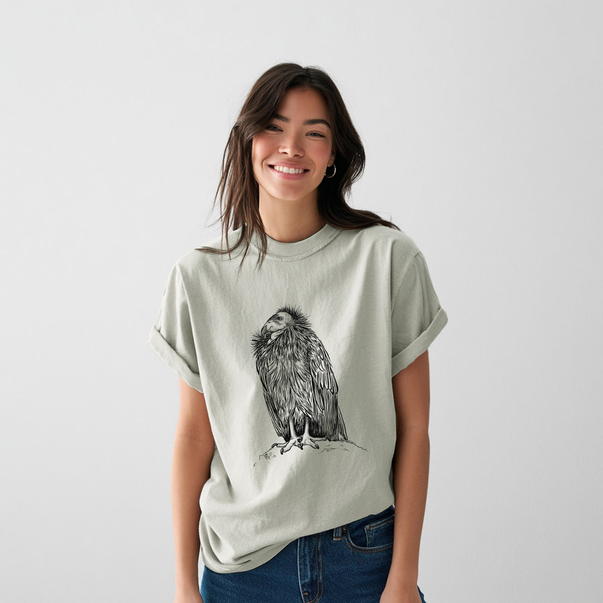 California Condor - Gymnogyps californianus - Heavyweight Men&#39;s 100% Organic Cotton Tee
