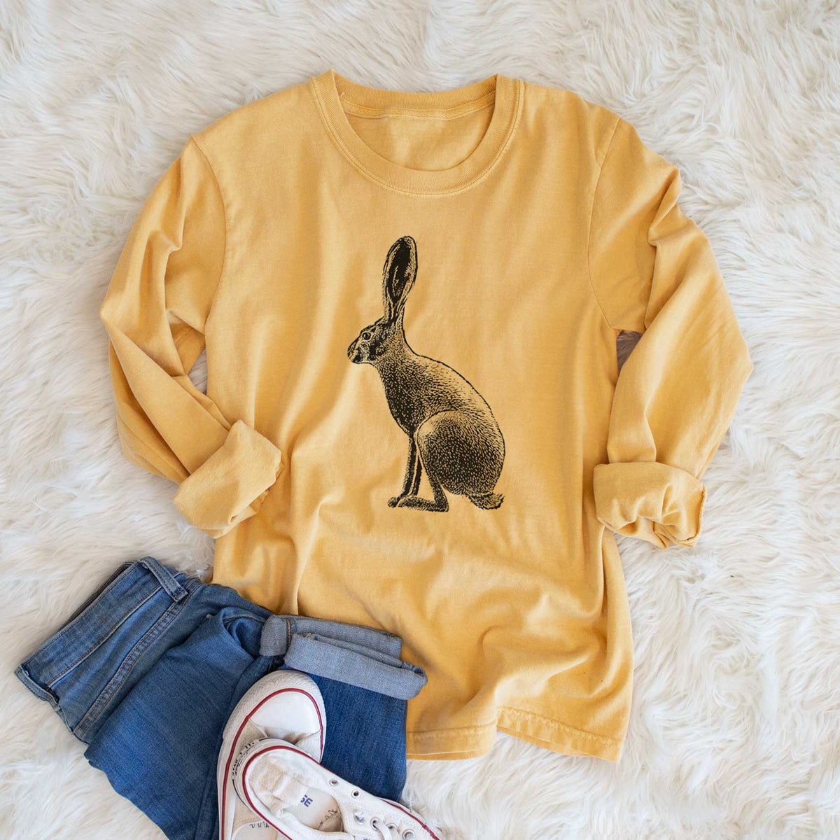 Wild California Hare - Black-tailed Jackrabbit - Men&#39;s Heavyweight 100% Cotton Long Sleeve