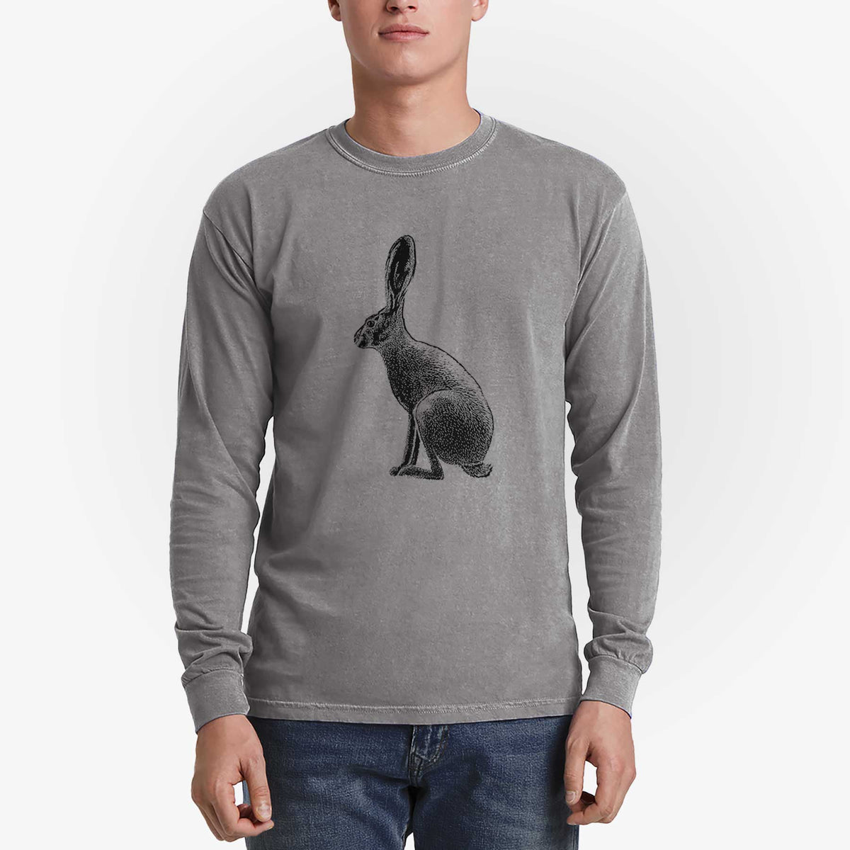 Wild California Hare - Black-tailed Jackrabbit - Men&#39;s Heavyweight 100% Cotton Long Sleeve