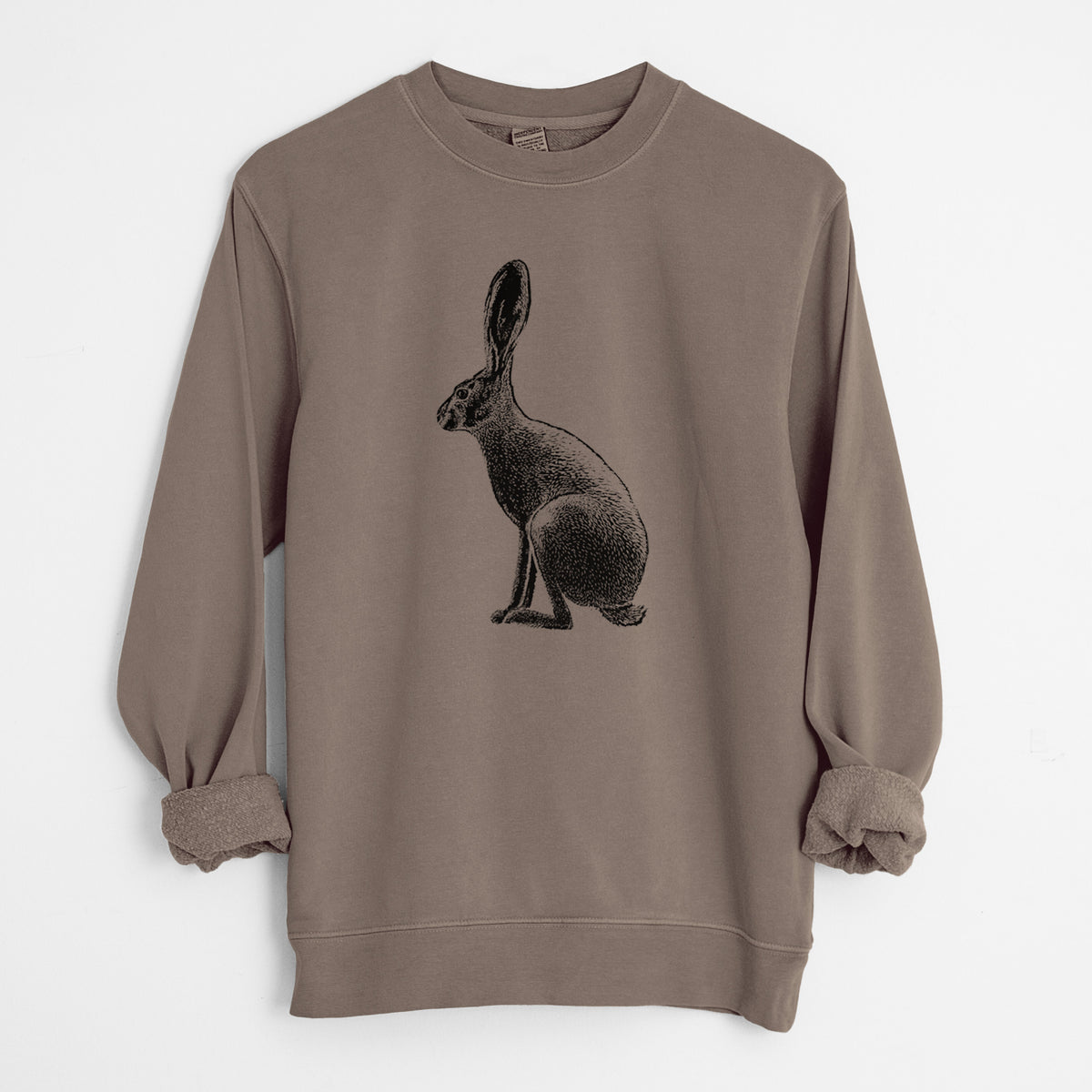 Wild California Hare - Black-tailed Jackrabbit - Unisex Pigment Dyed Crew Sweatshirt in Espresso Brown Color