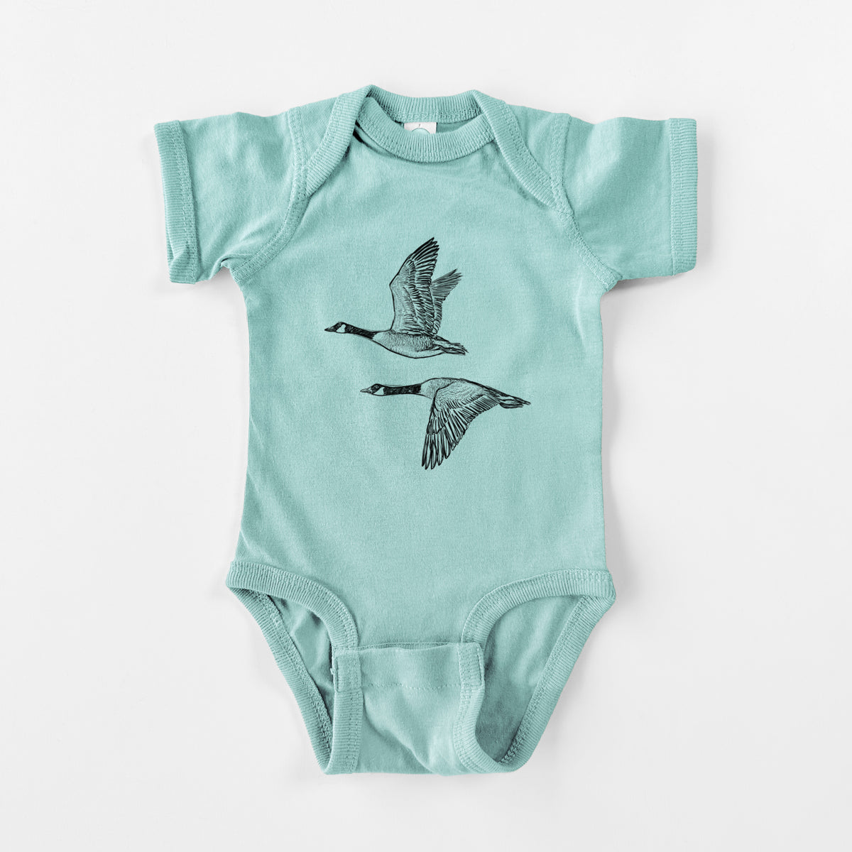 Canada Geese in Flight - Branta canadensis - Baby Fine Jersey Bodysuit in Saltwater