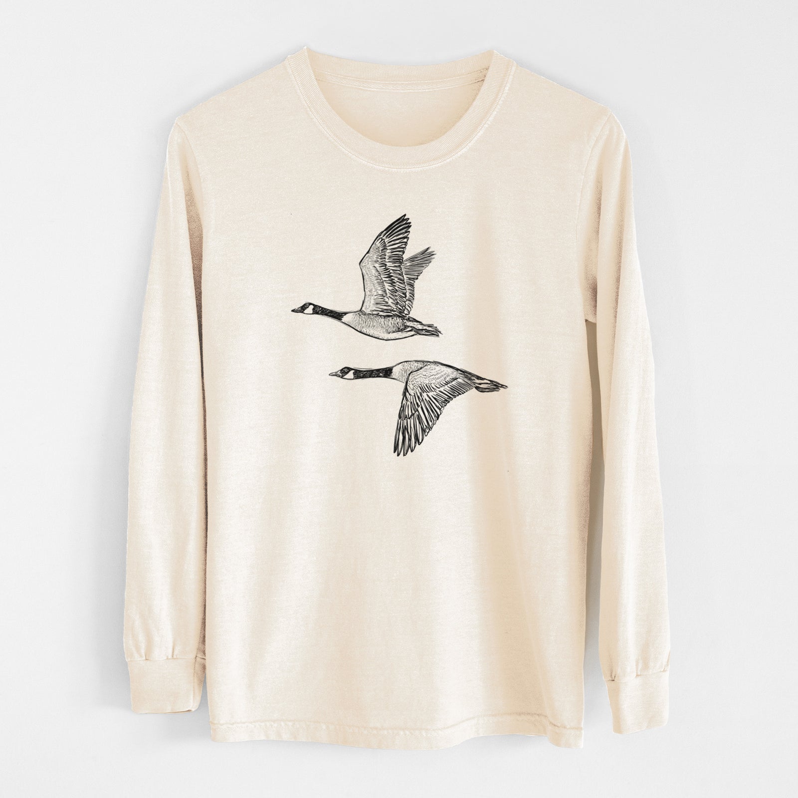 Canada Geese in Flight - Branta canadensis - Unisex Comfort Colors 100% Cotton Long Sleeve in Ivory