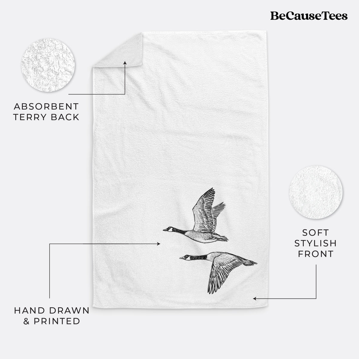 Canada Geese in Flight - Branta canadensis Premium Decorative Hand Towel, Print Location: Corner