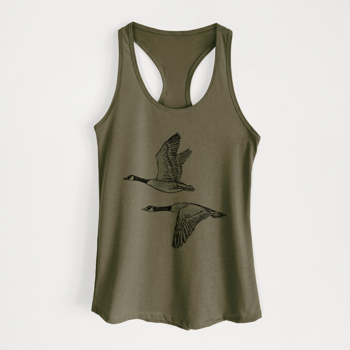 Canada Geese in Flight - Branta canadensis - Women's Racerback Tanktop in Military Green