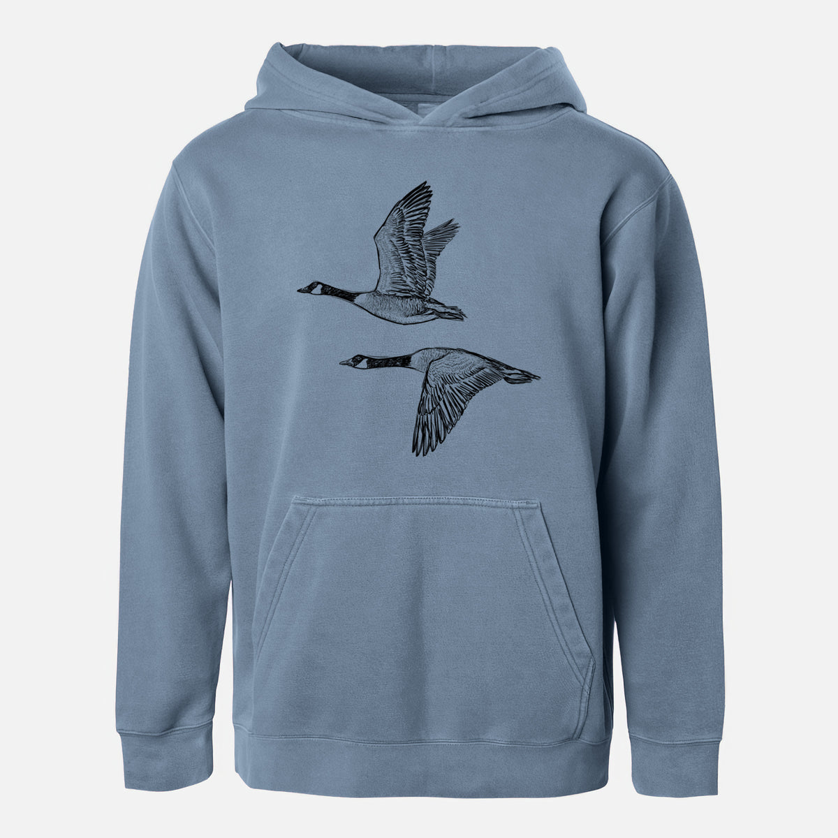 Canada Geese in Flight - Branta canadensis - Youth Pigment Dyed Hoodie in Slate Blue