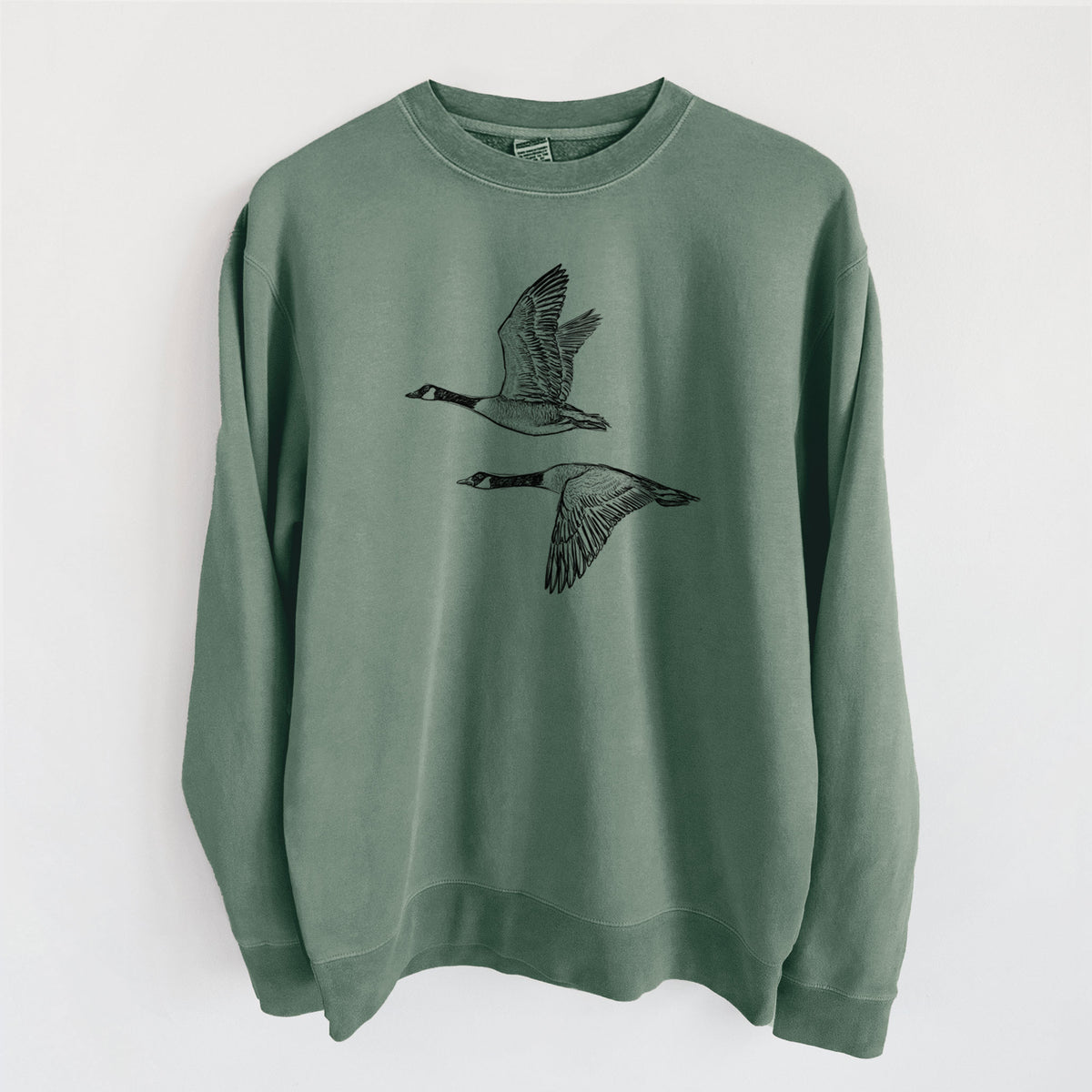Canada Geese in Flight - Branta canadensis - Unisex Pigment Dyed Crew Sweatshirt in Alpine Green