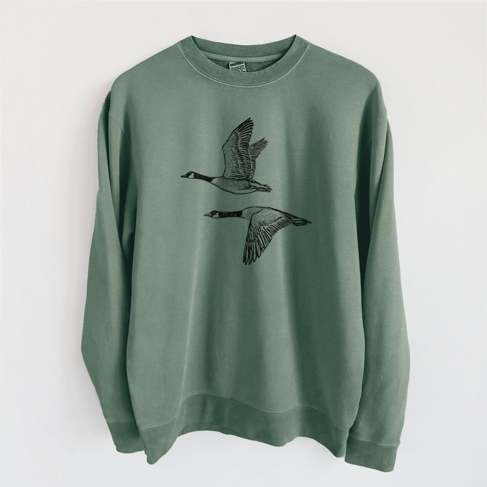 Canada Geese in Flight - Branta canadensis - Unisex Pigment Dyed Crew Sweatshirt in Alpine Green