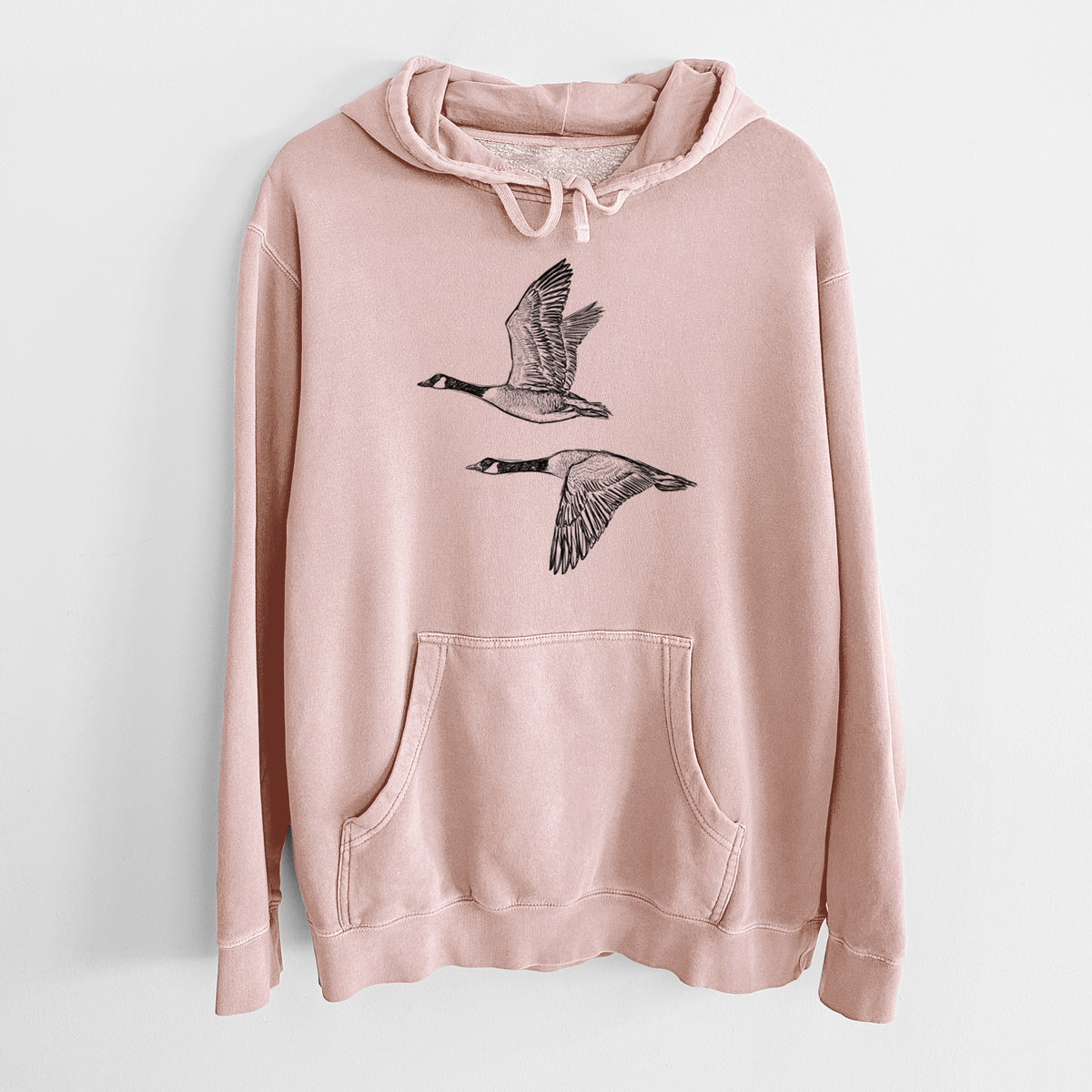Canada Geese in Flight - Branta canadensis - Unisex Pigment Dyed Hoodie in Dusty Pink