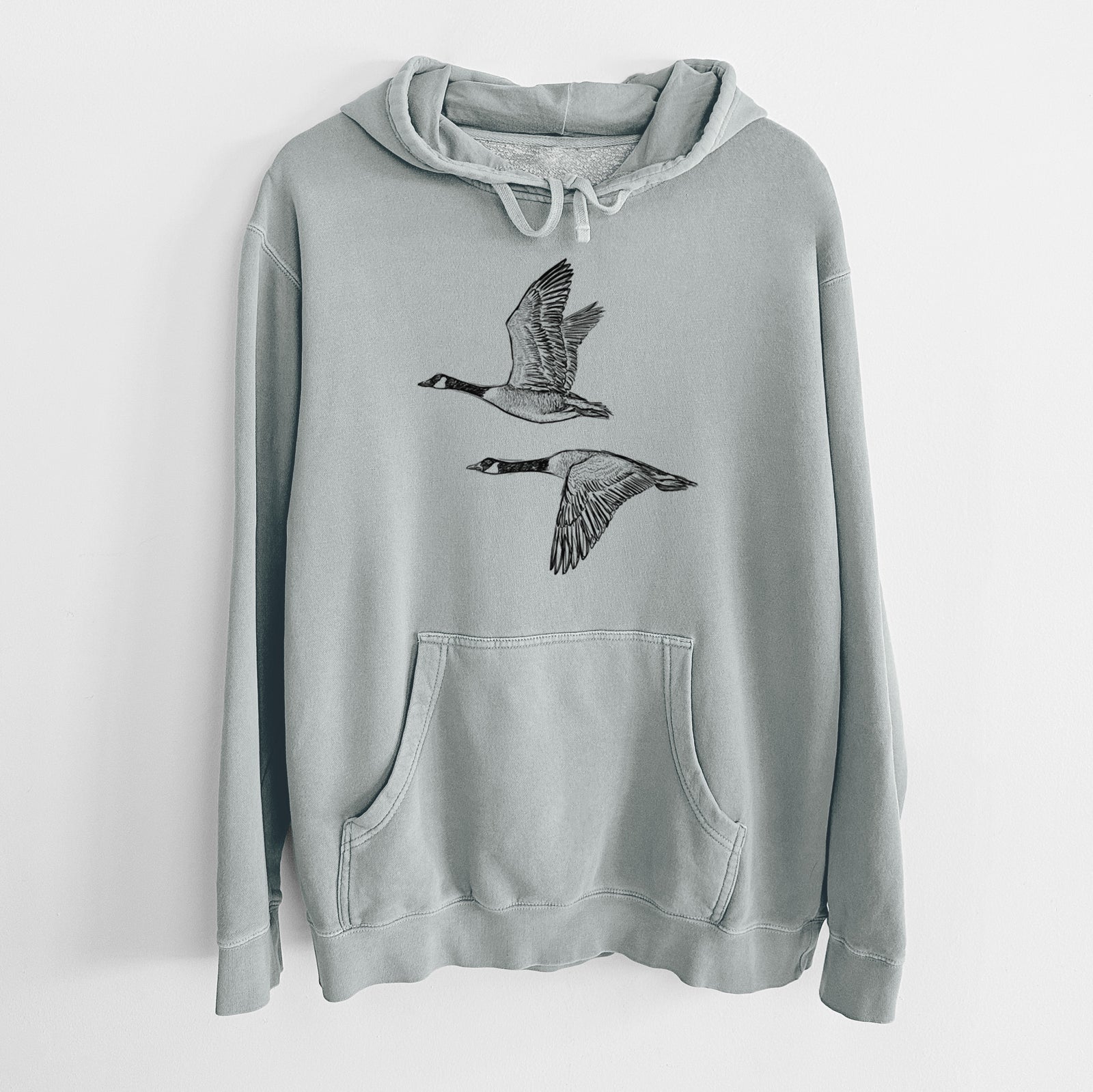 Canada Geese in Flight - Branta canadensis - Unisex Pigment Dyed Hoodie in Sage