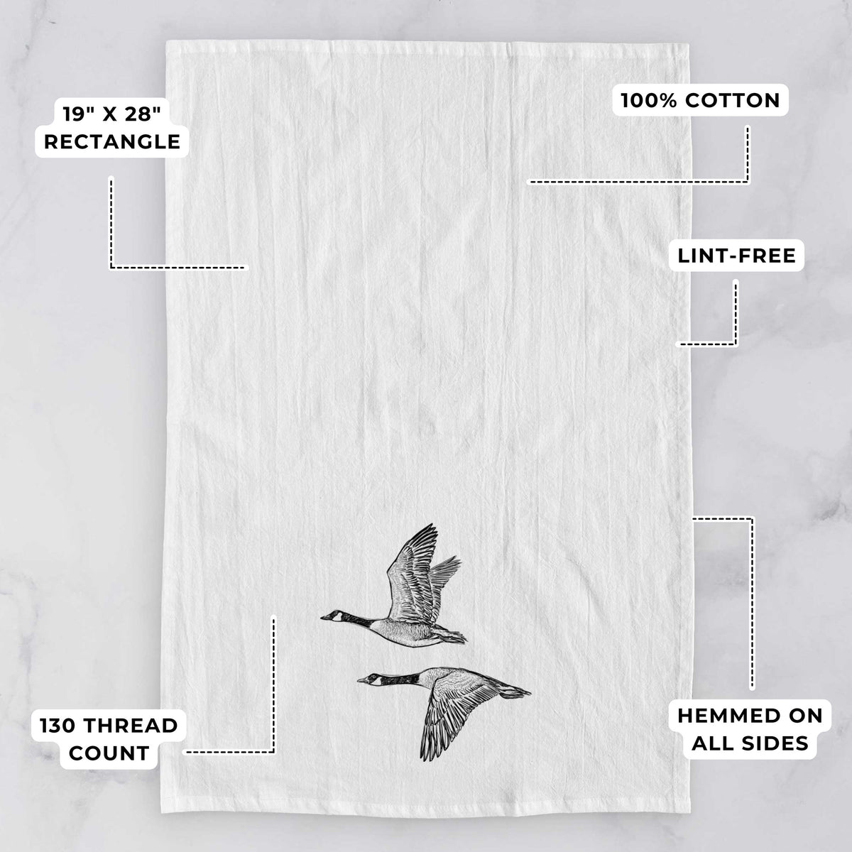 Canada Geese in Flight - Branta canadensis Tea Towel, close-up detail