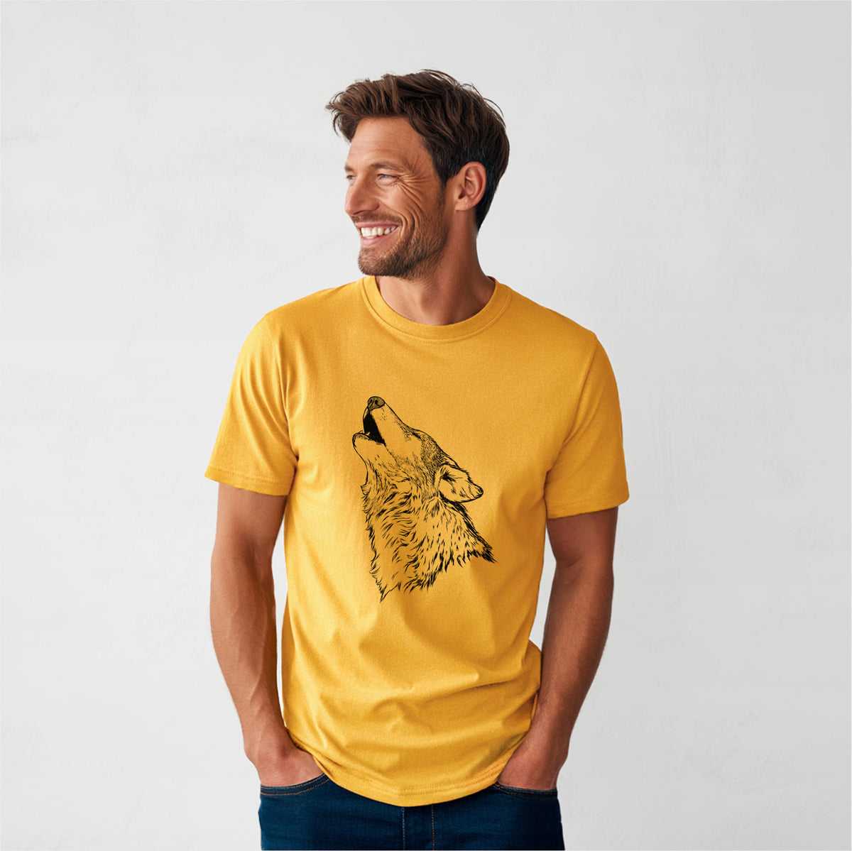 Canis lupus - Grey Wolf Howling - Heavyweight Men&#39;s 100% Organic Cotton Tee