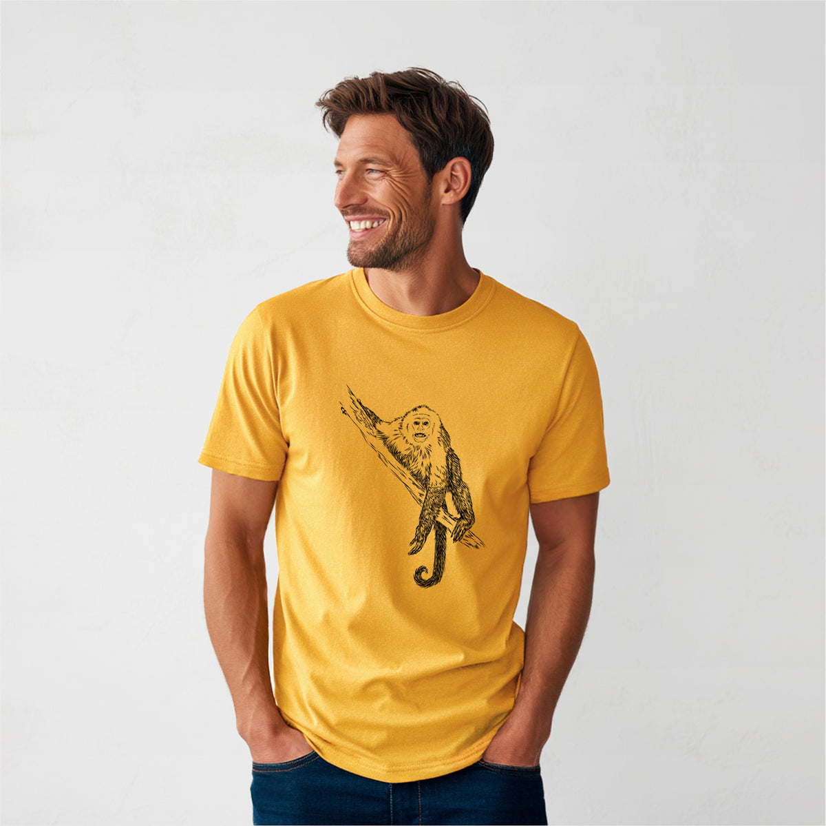 Capuchin Monkey - Cebus imitator - Heavyweight Men&#39;s 100% Organic Cotton Tee