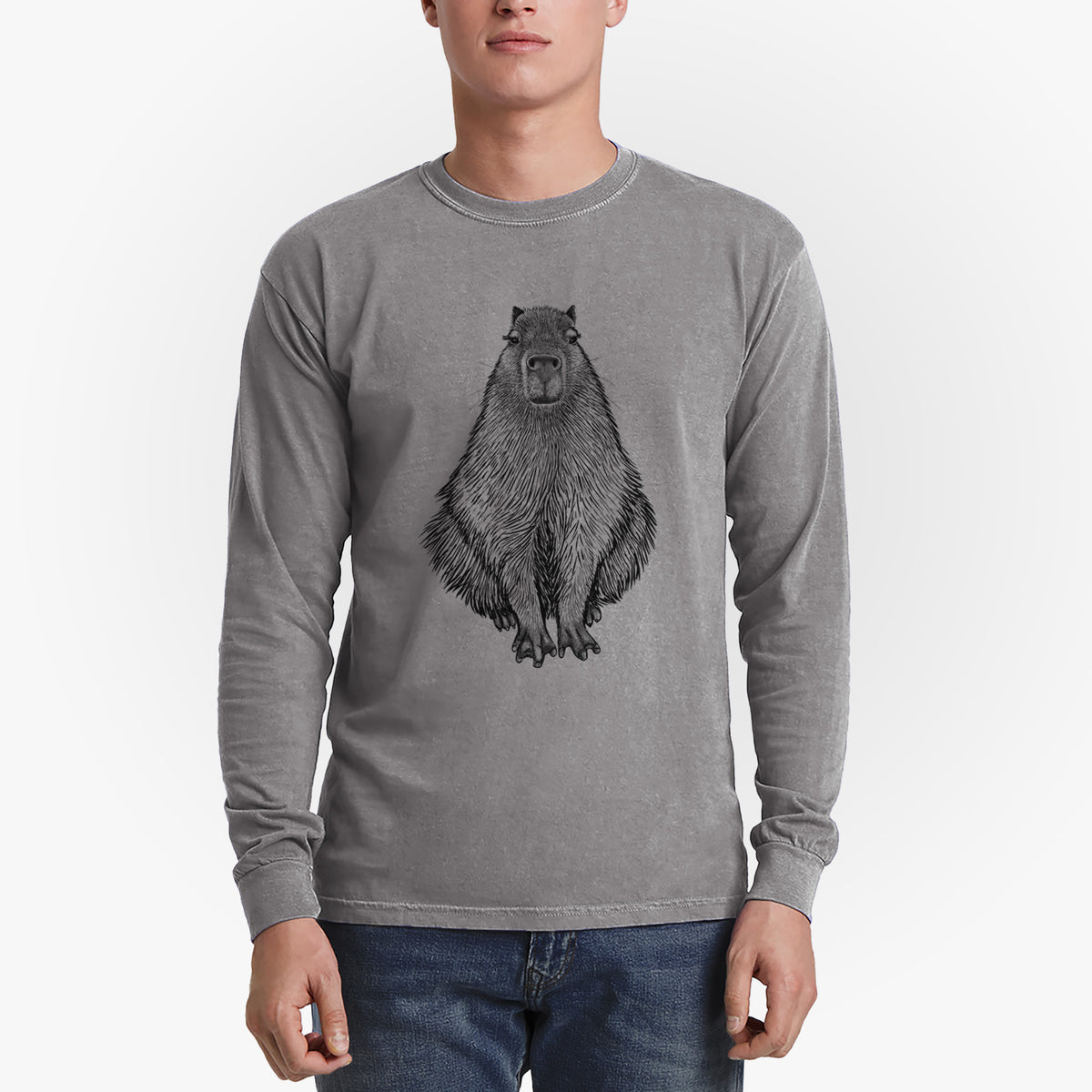 Capybara - Hydrochoerus hydrochaeris - Men&#39;s Heavyweight 100% Cotton Long Sleeve