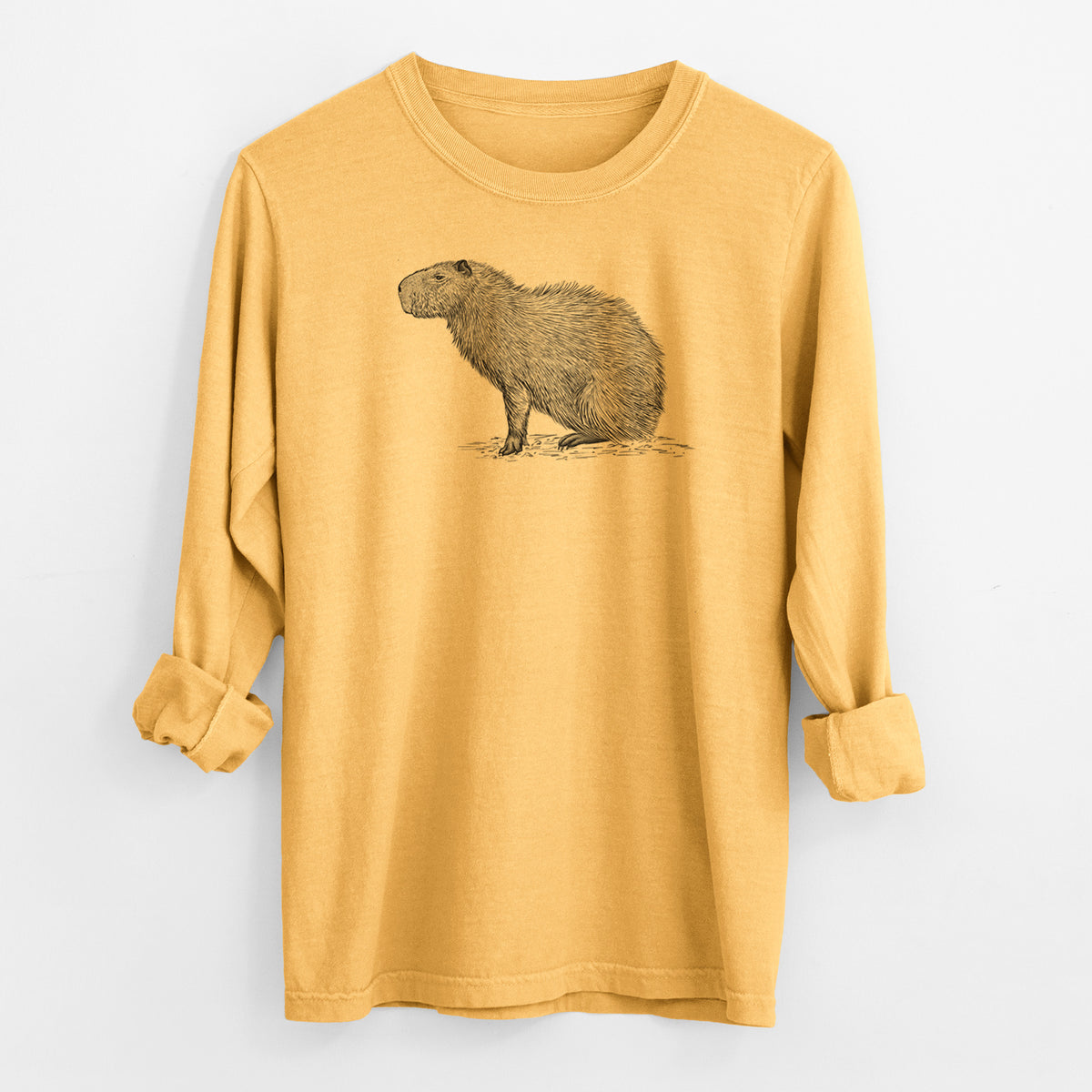 Capybara Profile - Hydrochoerus hydrochaeris - Men&#39;s Heavyweight 100% Cotton Long Sleeve