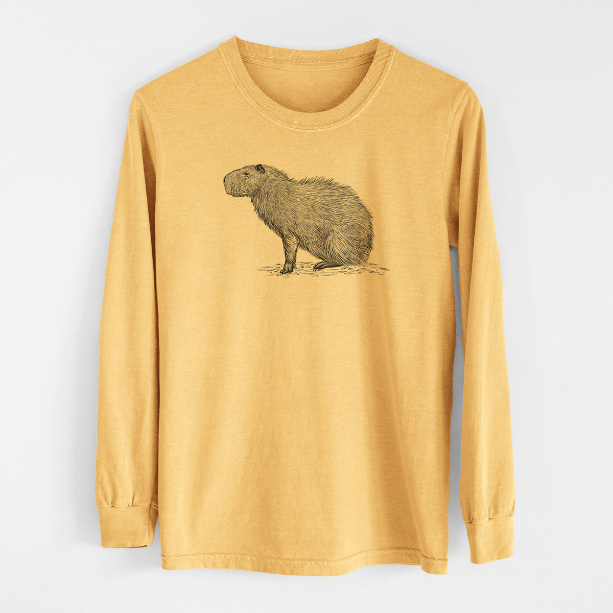 Capybara Profile - Hydrochoerus hydrochaeris - Men&#39;s Heavyweight 100% Cotton Long Sleeve