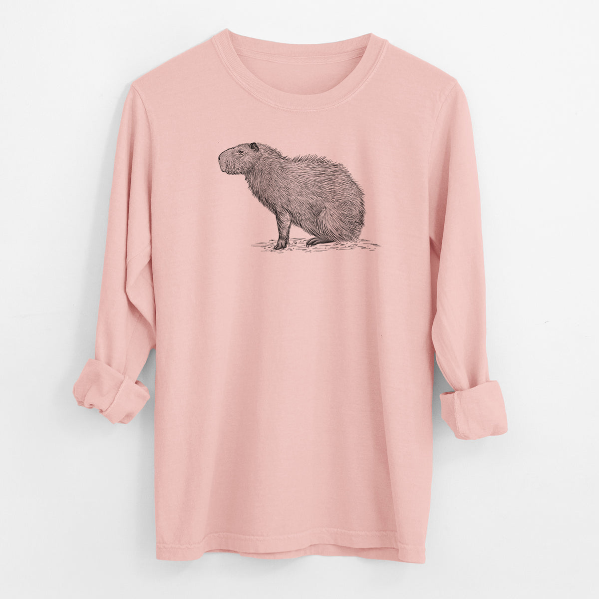 Capybara Profile - Hydrochoerus hydrochaeris - Men&#39;s Heavyweight 100% Cotton Long Sleeve