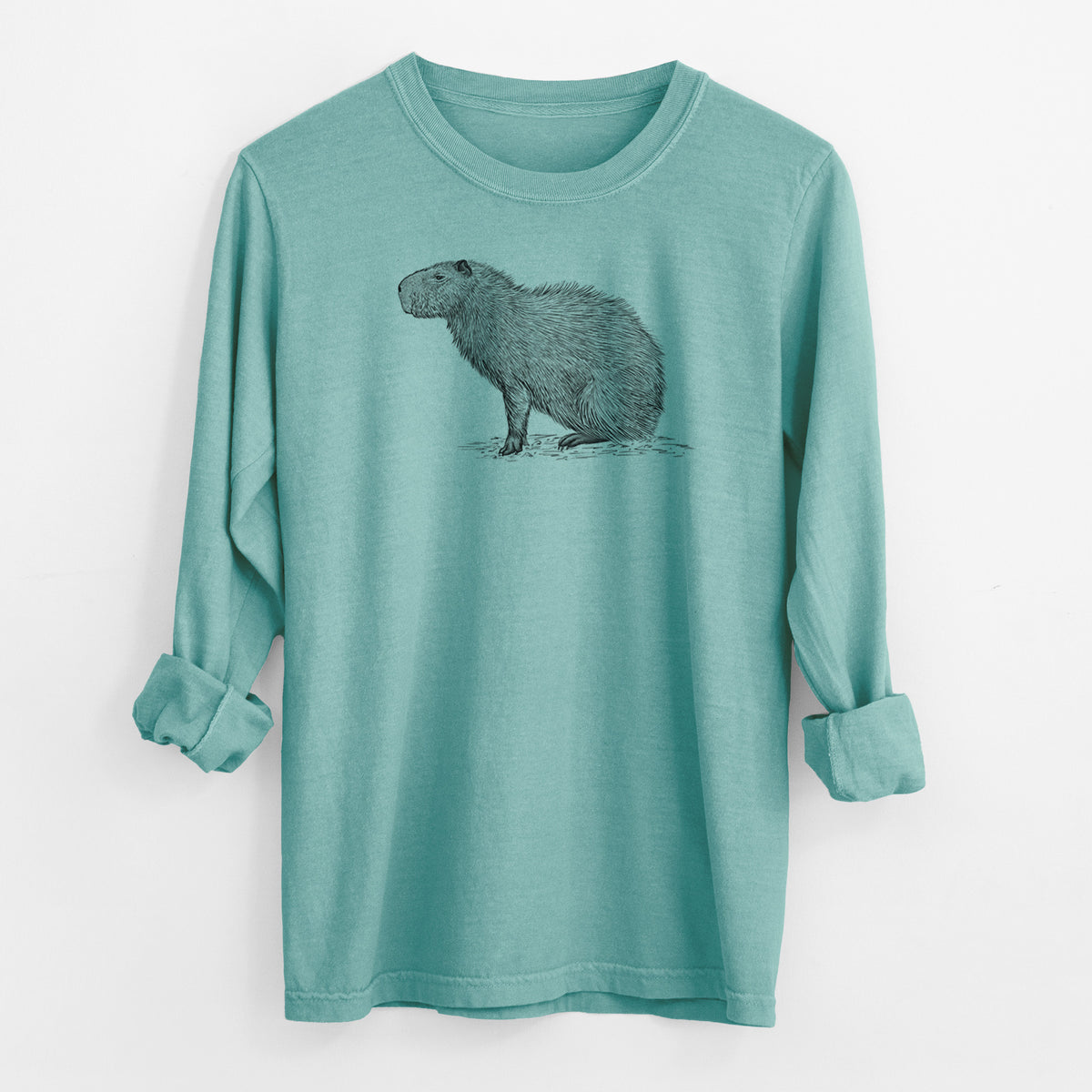 Capybara Profile - Hydrochoerus hydrochaeris - Men&#39;s Heavyweight 100% Cotton Long Sleeve