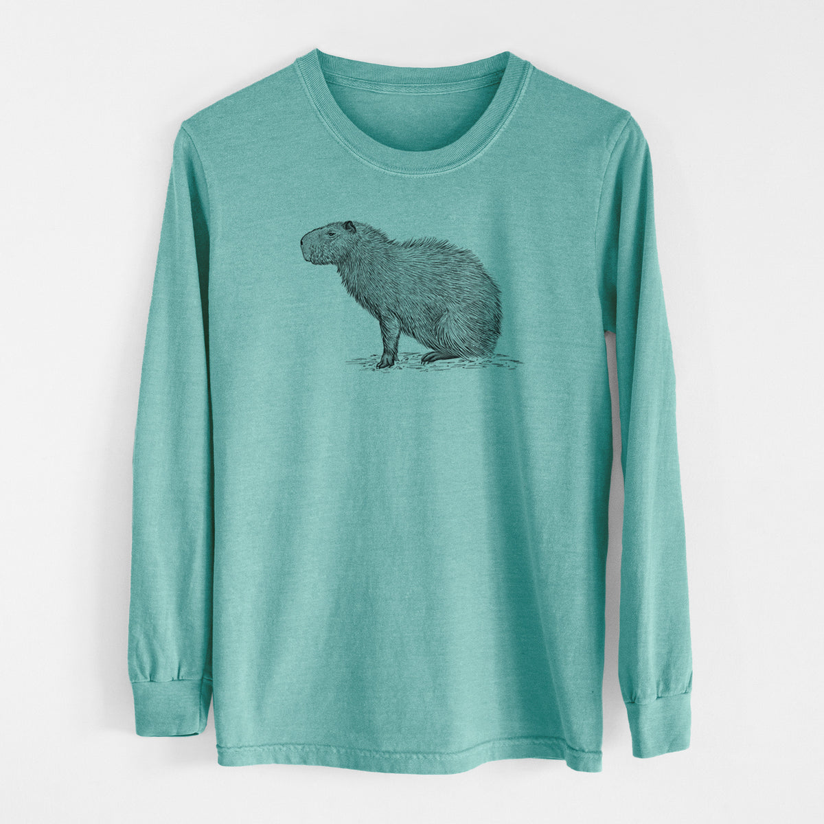 Capybara Profile - Hydrochoerus hydrochaeris - Men&#39;s Heavyweight 100% Cotton Long Sleeve