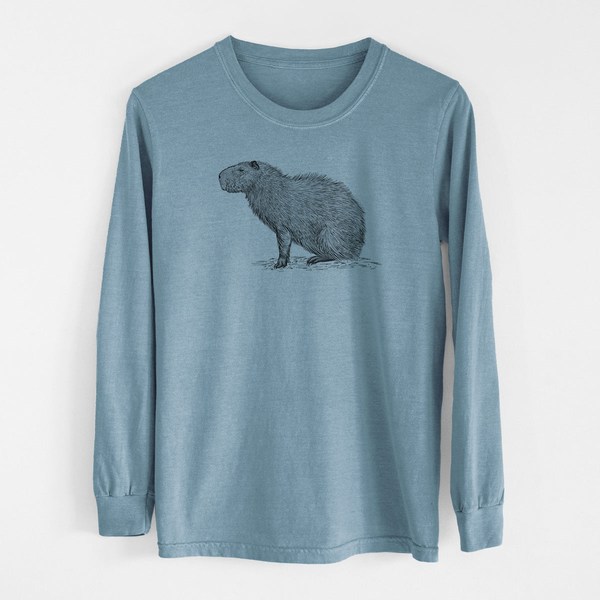 Capybara Profile - Hydrochoerus hydrochaeris - Men&#39;s Heavyweight 100% Cotton Long Sleeve