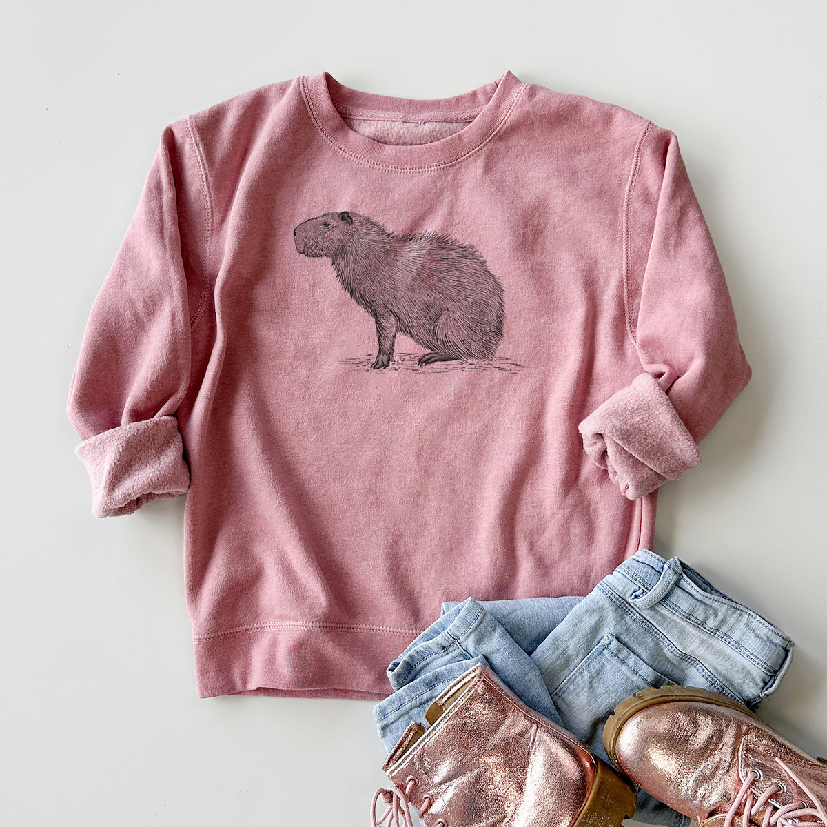 Capybara Profile - Hydrochoerus hydrochaeris - Youth Lightweight Crewneck Sweatshirt