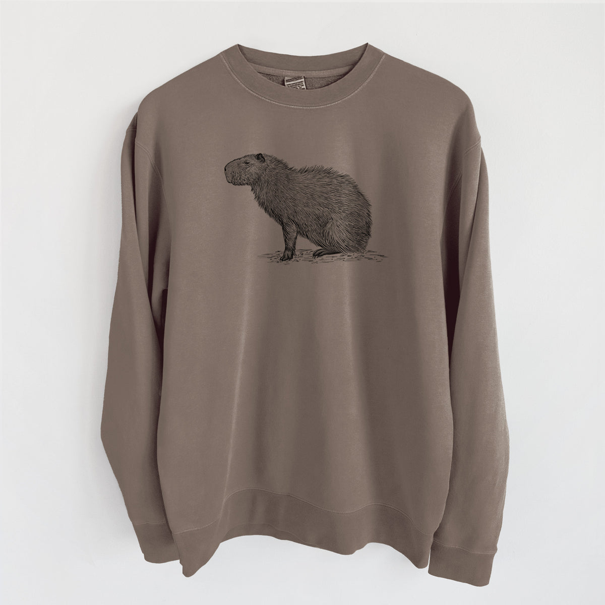 Capybara Profile - Hydrochoerus hydrochaeris - Unisex Pigment Dyed Crew Sweatshirt in Espresso Brown Color