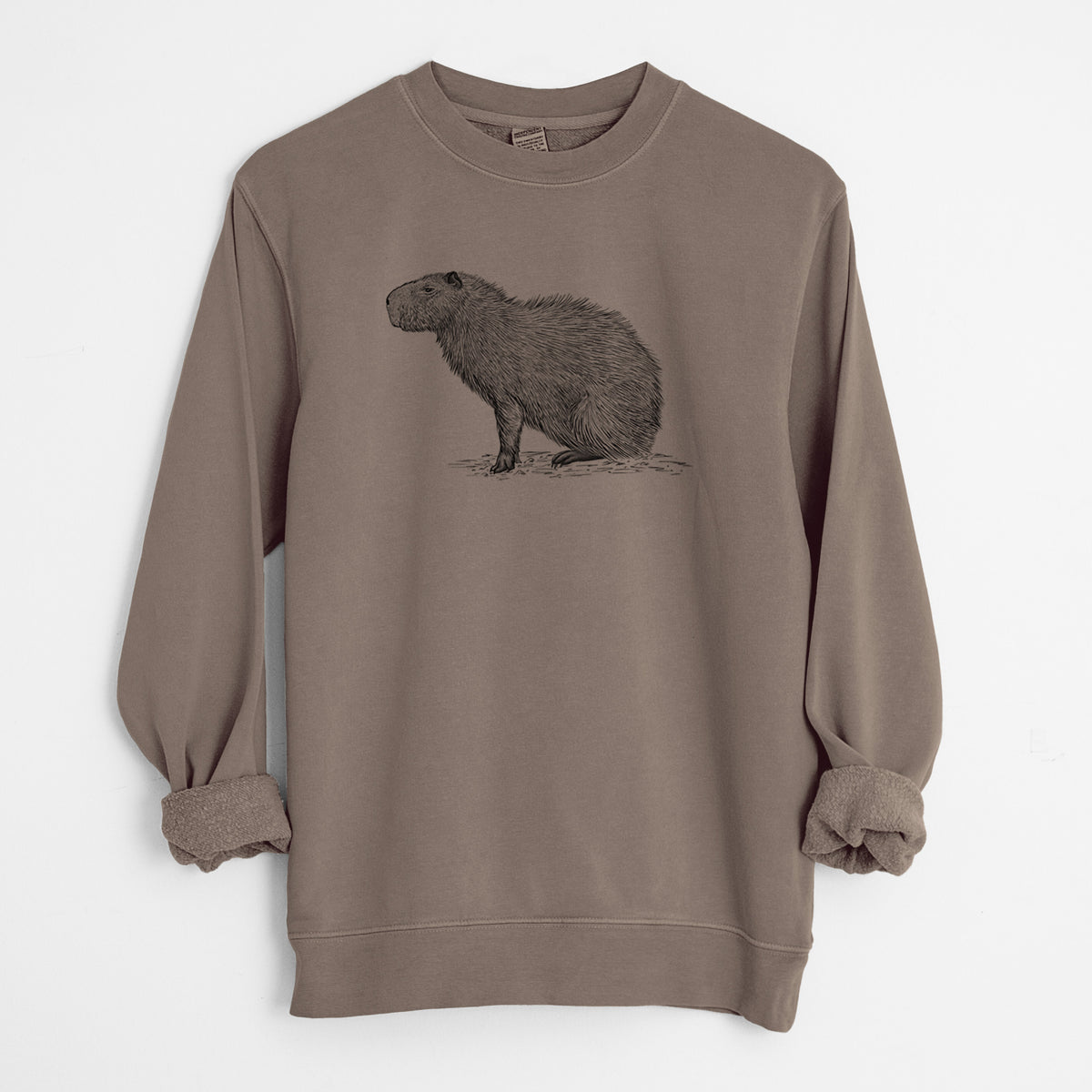 Capybara Profile - Hydrochoerus hydrochaeris - Unisex Pigment Dyed Crew Sweatshirt in Espresso Brown Color