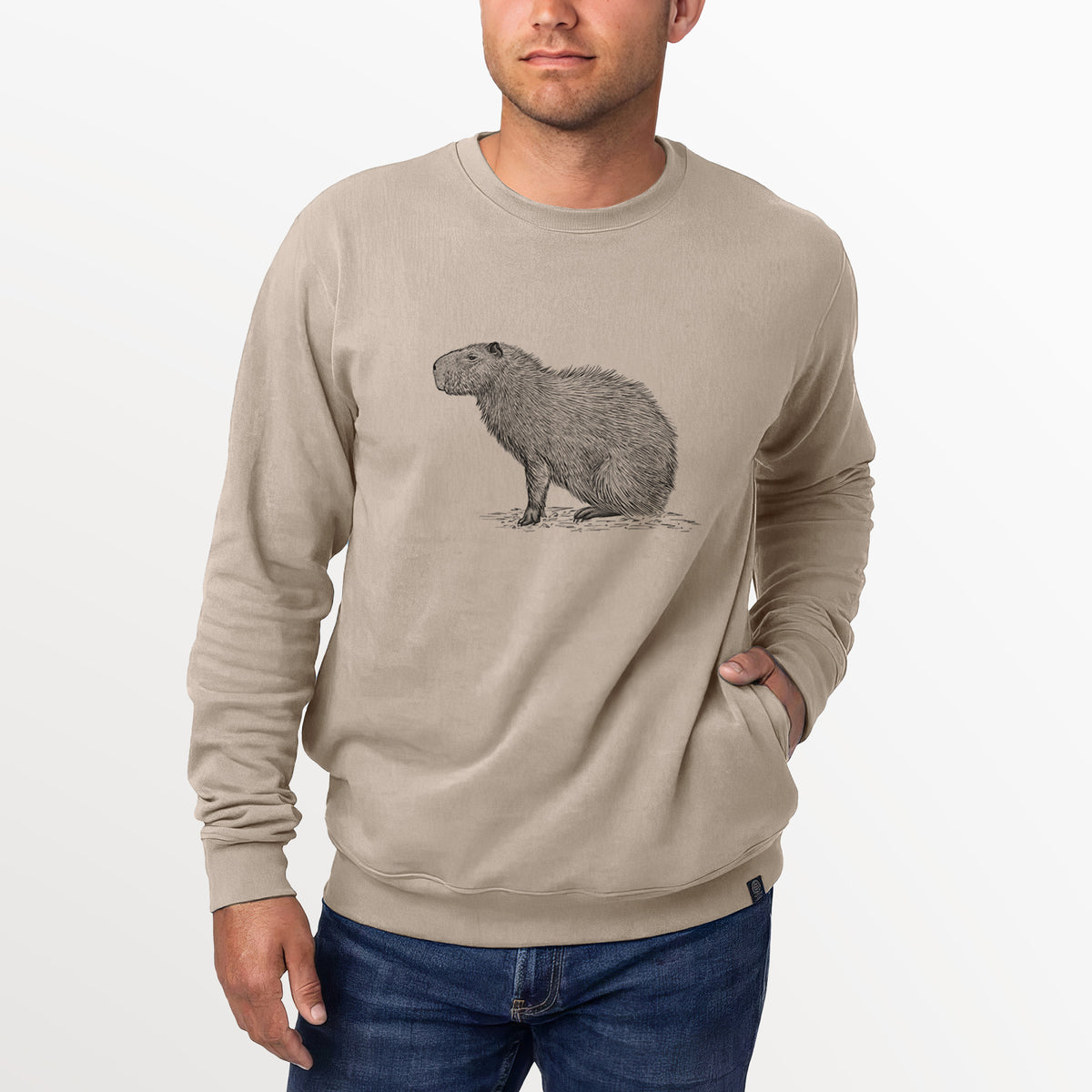 Capybara Profile - Hydrochoerus hydrochaeris  - Unisex Reclaimed Crewneck Sweatshirt