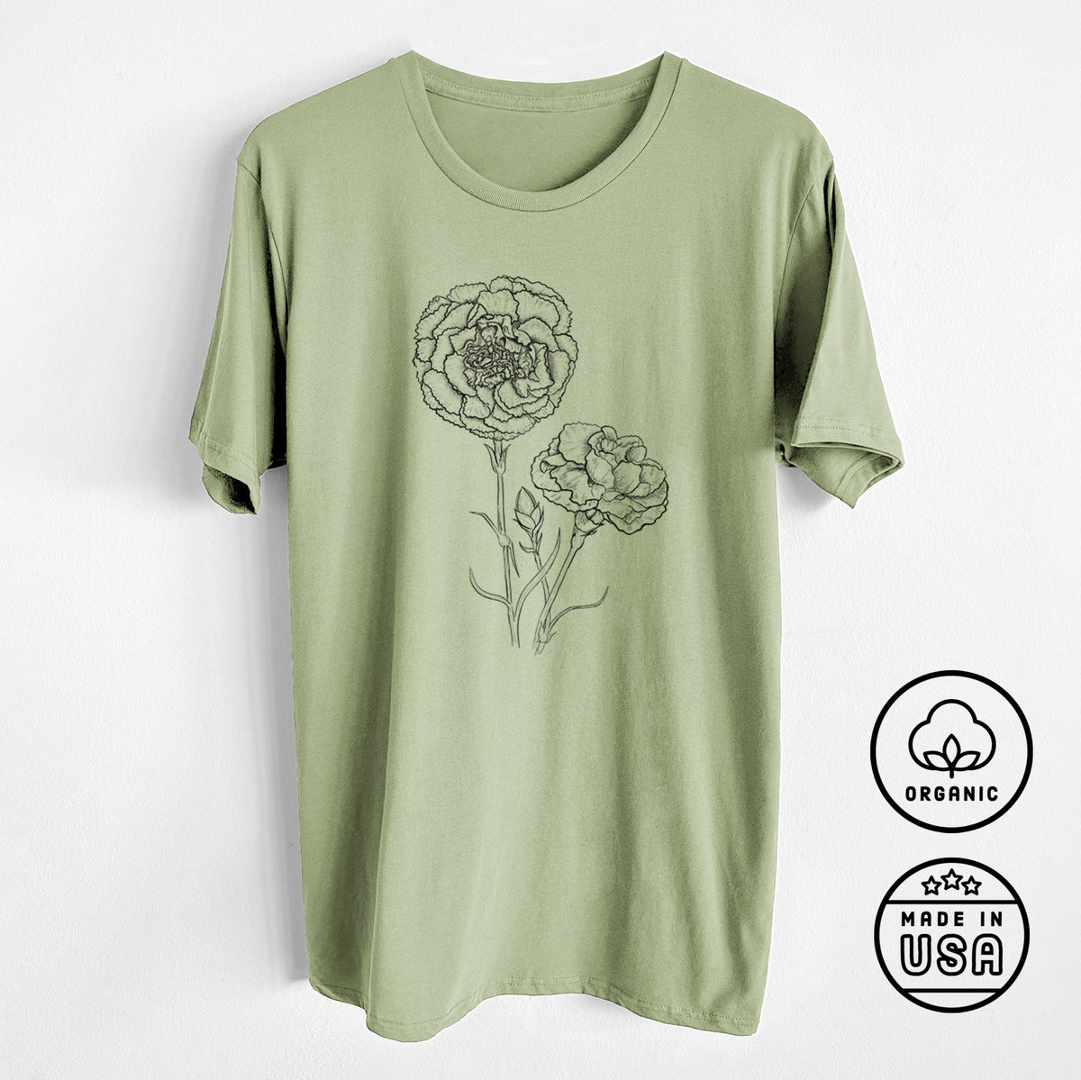 Carnations - Dianthus caryophyllus - Unisex Crewneck - Made in USA - 100% Organic Cotton