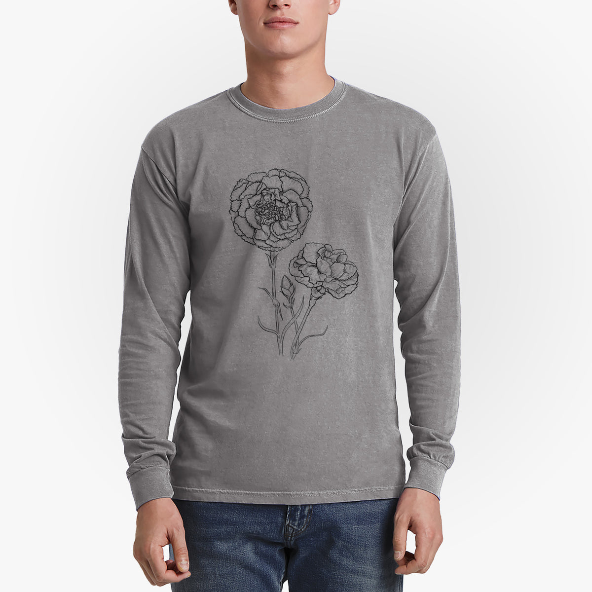 Carnations - Dianthus caryophyllus - Men&#39;s Heavyweight 100% Cotton Long Sleeve