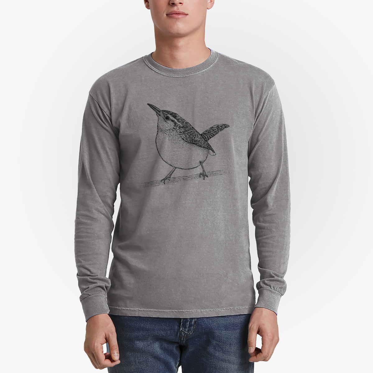 Carolina Wren - Thryothorus ludovicianus - Men&#39;s Heavyweight 100% Cotton Long Sleeve