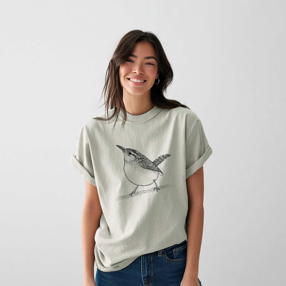 Carolina Wren - Thryothorus ludovicianus - Heavyweight Men&#39;s 100% Organic Cotton Tee